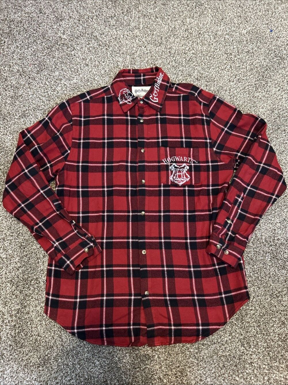 Harry Potter x Cakeworthy Plaid Red Flannel Button Shirt Gryffindor Size Large